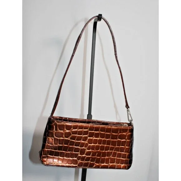 Kenneth Cole Reaction Brown/Copper Faux Alligator Print Clutch Shoulder purse - Picture 5 of 16